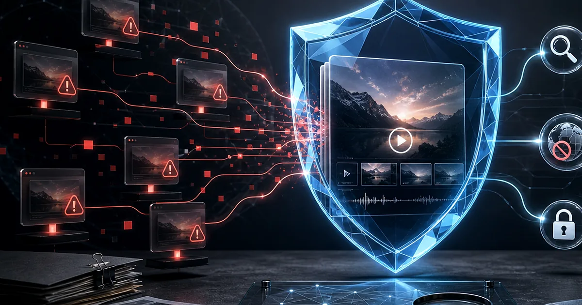 Five creator content protection paths branching from a verified infringement evidence file